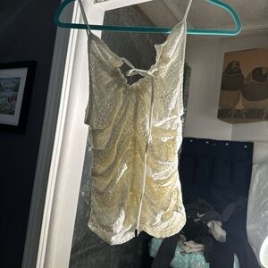 Free People Cream Textured Ruched Cami